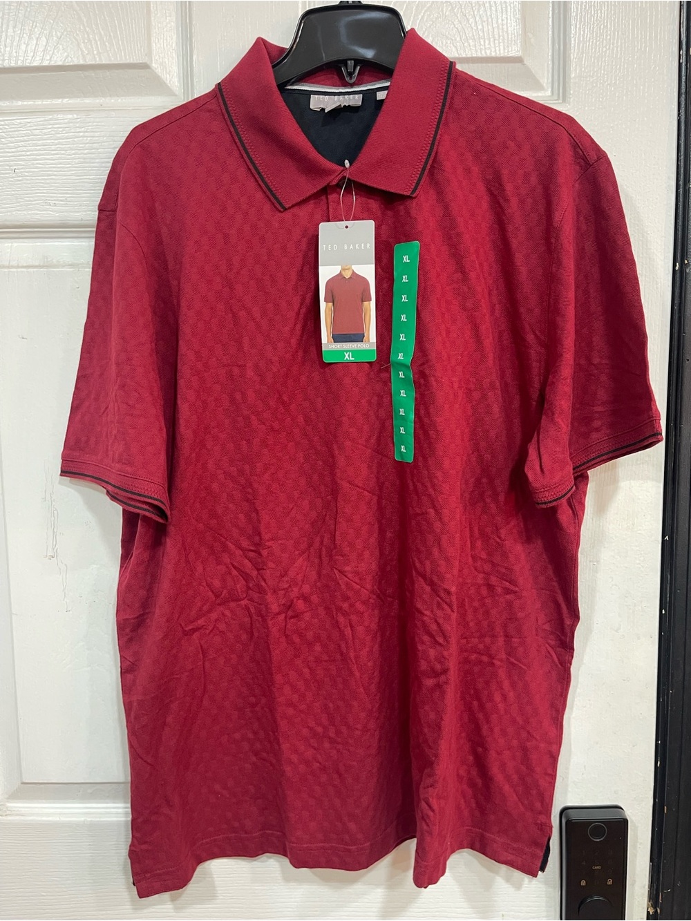 Ted Baker Men's Deep Red Textured Polo with Contrast Trim